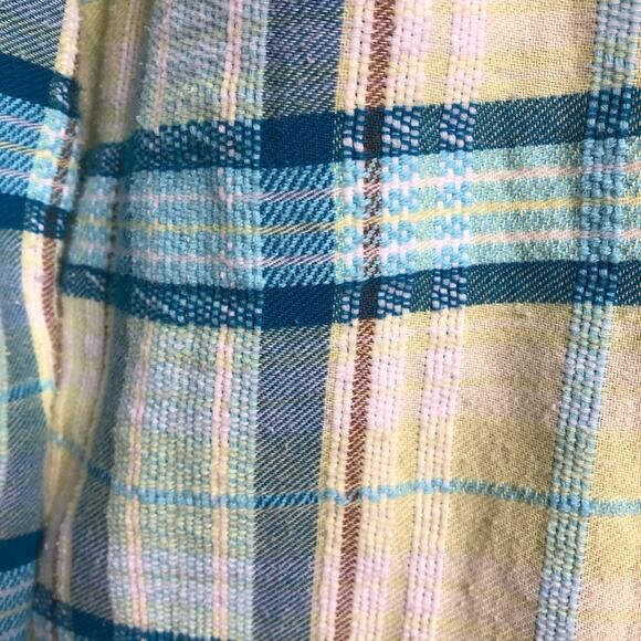 Soft Surroundings white blue yellow plaid flannel button down top size Small - Picture 13 of 15